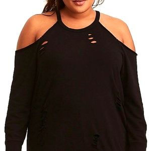 Torrid destructed cold shoulder sweater